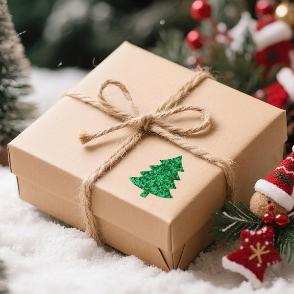 Alynta 600Pcs Christmas Tree Stickers - Holographic Christmas Envelope Stickers 1.5 Inch Waterproof Self-Adhesive Xmas Tree Labels Sticker Xmas Sticker for Envelope Seals Cards Party Decorations