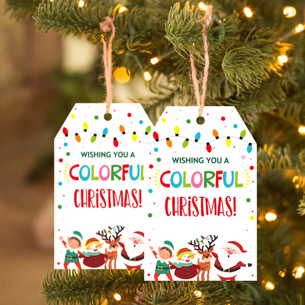 KINGLAKE GARDEN Christmas Gift Tags Merry Christmas Gift Tags with String 50 PCS Xmas Light Gift Tags Holiday Tags Christmas Tags for Christmas Presents, Gift Wrapping (Colorful Christmas)