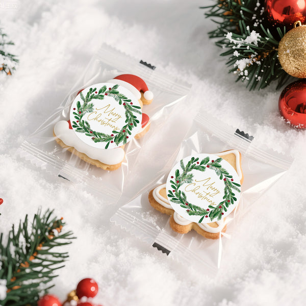 Alynta Merry Christmas Stickers - 2 Inch Holiday Stickers 120Pcs Large Round Christmas Card Sticker Labels Xmas Holly Berries Wreath Sticker for Envelope Seals Card Ornament (Gold)