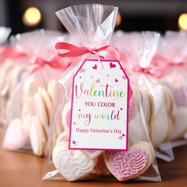 Valentines Day Gift Tags Happy Valentine's Day Gift Tags with String, 50 PCS Valentine You Color My World Tags Valentine Design Personalized Tags for Gift Wrap, Valentine's Day Decoration