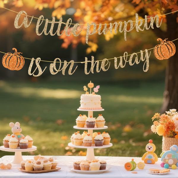 A Little Pumpkin Is On The Way Banner NO DIY Fall Pumpkin Baby Shower Banner Garland Gold Glitter for Fall Little Pumpkins Baby Shower Gender Reveal Decorations