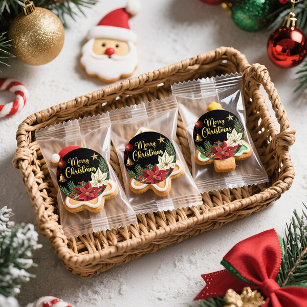 Alynta Merry Christmas Stickers - 2 Inch Holiday Stickers 120Pcs Large Round Christmas Card Sticker Labels Self-Adhesive Xmas Poinsettias Sticker for Envelope Seals Card Ornament (Black)