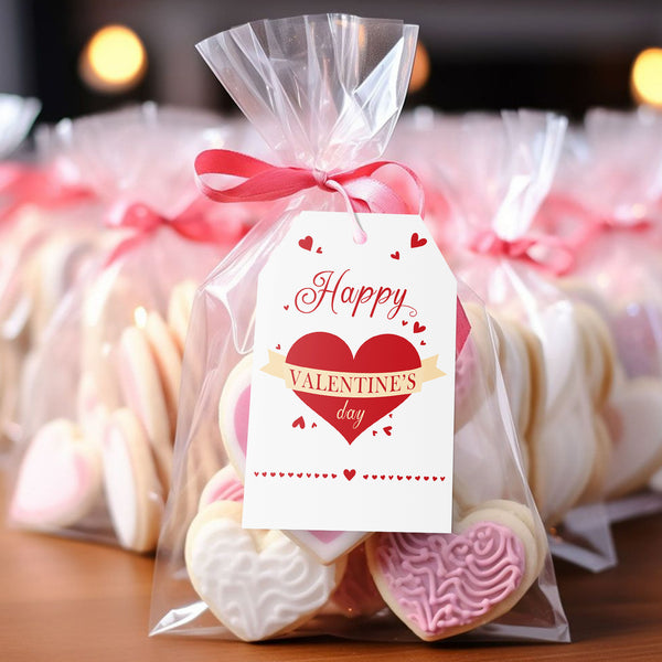 Valentines Gift Tags Happy Valentine's Day Gift Tags with String, 50 PCS Valentines Heart Gift Tags Valentine Design Personalized Tags for Gift Wrapping, Valentine's Day Decoration (Red and White)