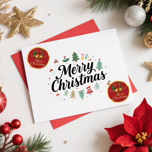 Alynta Merry Christmas Stickers - 2 Inch 120Pcs Holiday Stickers Gold Foil Christmas Card Sticker Labels Round Large Xmas Bell Sticker for Envelope Seals Ornaments Presents