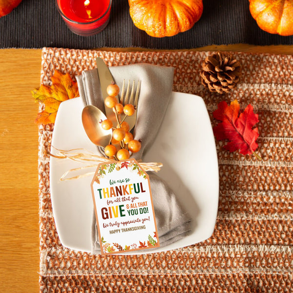 Fall Gift Tags Fall Maple Leaf Thank You Tags with String, 50PCS So Thankful Gift Tags Thanksgiving Gift Tags for Gift Bags, Gift Wrapping, Fall Thanksgiving Party Favors Decoration