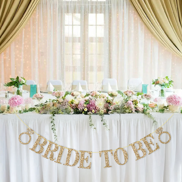 Pre-Strung Bride to Be Banner NO DIY Bride to Be Sign Gold Glitter Bachelorette Banner Bridal Shower Banner for Bachelorette Bridal Shower Wedding Party Decorations