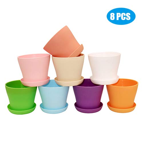8 Pcs 4" Plastic Plant Flower Seedlings Nursery Pot/Pots Planter Colorful Flower Plant Container Seed Starting Pots with Pallet,8 Colors