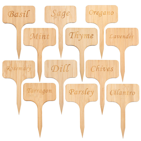 12Pcs Bamboo Plant Labels Eco-Friendly T-type Garden Tags Markers with Word for Herbs Seed Vegetables (10x6cm)
