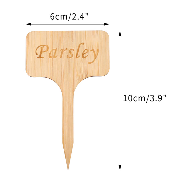 12Pcs Bamboo Plant Labels Eco-Friendly T-type Garden Tags Markers with Word for Herbs Seed Vegetables (10x6cm)